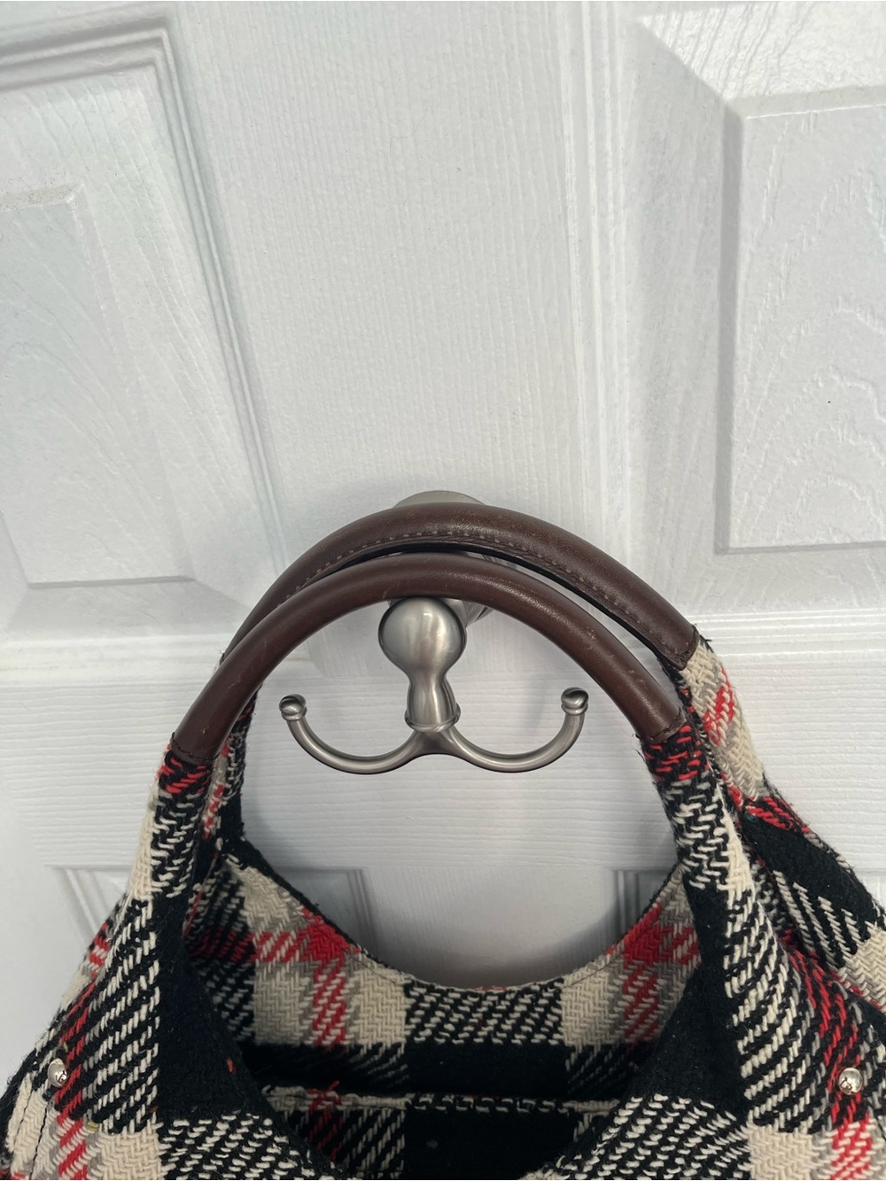 Kate Spade NY Storybook Lining Ruby Park Shon Hobo Bag Plaid Wool Red - Picture 4 of 17